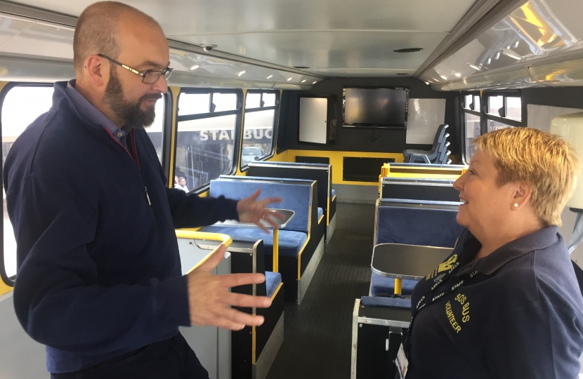 James having a tour of the SOS bus