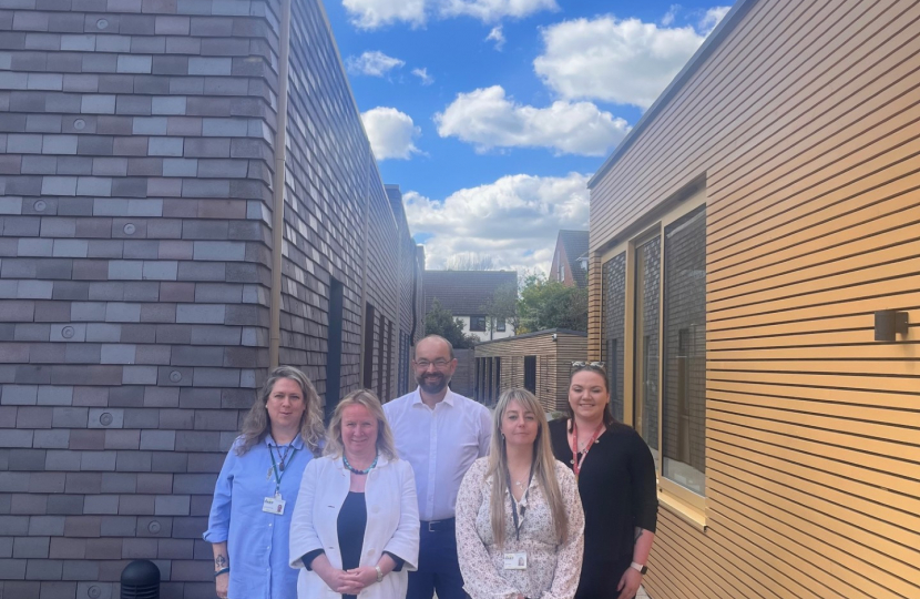 Sir James Duddridge KCMG MP and Felicity Buchan MP, Minister for Housing and Homelessness, with HARP staff visiting Bluebird in April.