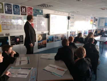 James speaks to year 7s at Shoebury High School