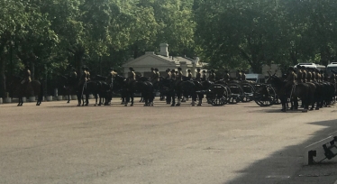 The Queen's Guard practicing a drill at the Wellington Barracks on Thursday