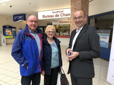 James Duddridge with shoppers in The Royals.