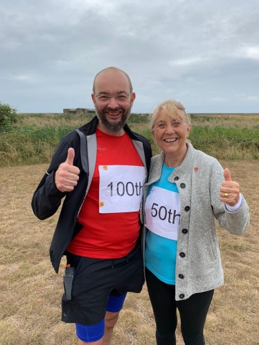 James finishing his 100th parkrun in Southend. 